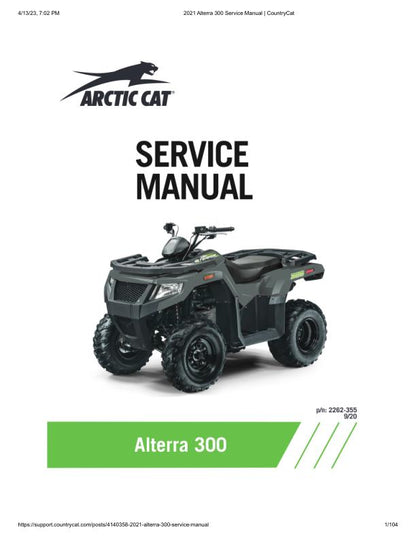 Arctic Cat Alterra 300 ATV Service Manual factory service manual title page