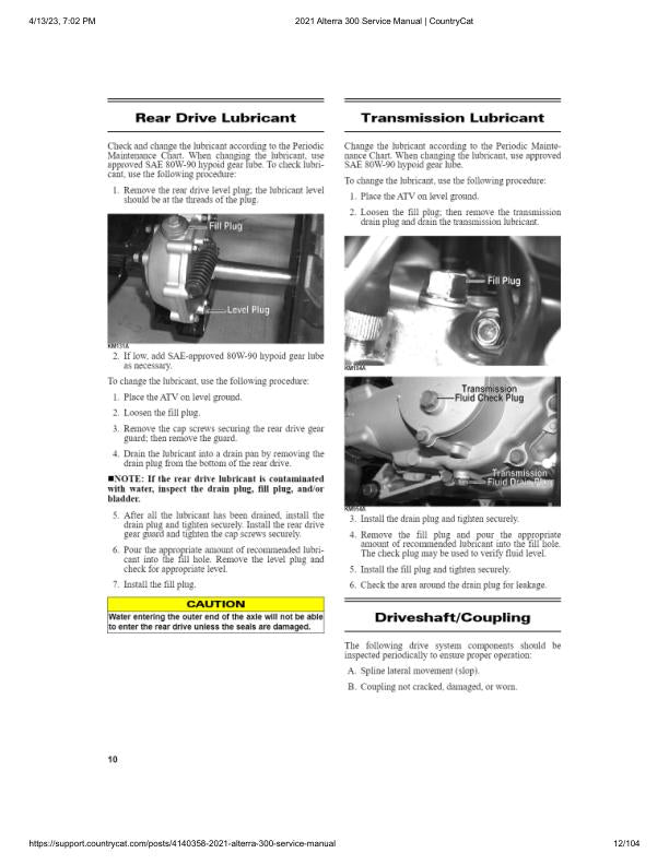 Arctic Cat Alterra 300 ATV Service Manual table of contents