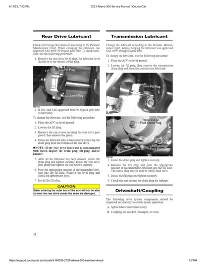 Arctic Cat Alterra 300 ATV Service Manual table of contents