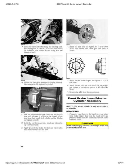 Arctic Cat Alterra 300 ATV Service Manual sample page with service data and tables