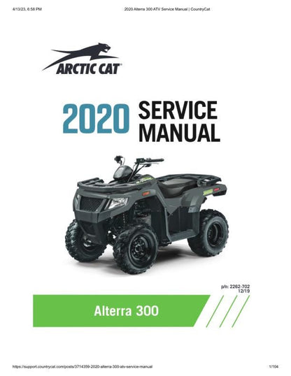 Arctic Cat Alterra 300 ATV Service Manual factory service manual title page