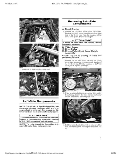 Arctic Cat Alterra 300 ATV Service Manual sample page showing repair procedures
