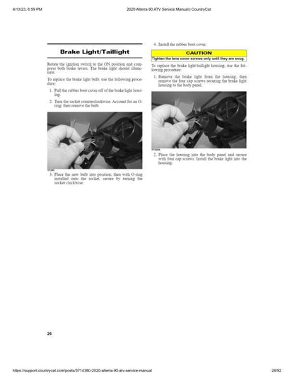 Arctic Cat Alterra 90 ATV Service Manual sample page with diagrams and specifications