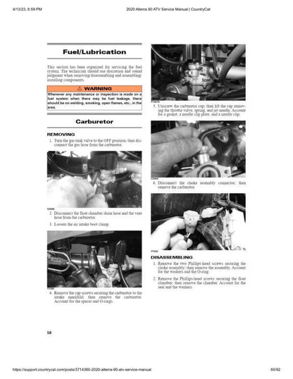 Arctic Cat Alterra 90 ATV Service Manual sample page from the repair manual