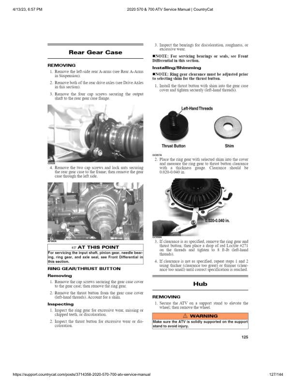 Arctic Cat Alterra 570 700 ATV Service Manual sample page with service data and tables