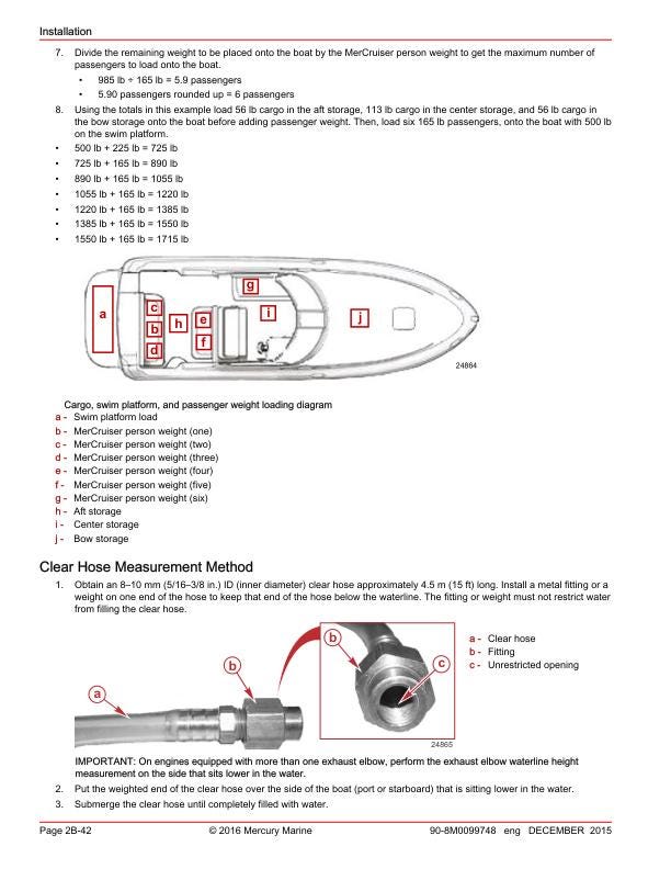 Mercury MerCruiser 6.2 Inboard Service Manual sample page with diagrams and specifications