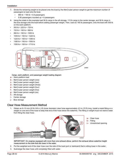 Mercury MerCruiser 6.2 Inboard Service Manual sample page with diagrams and specifications