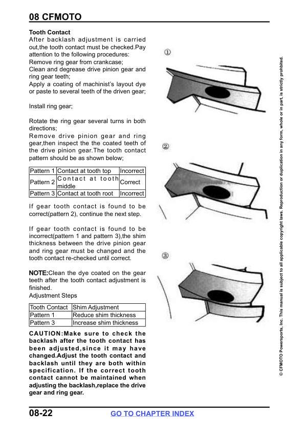 CFMOTO ZFORCE 800 Trail Service Manual sample page with service data and tables