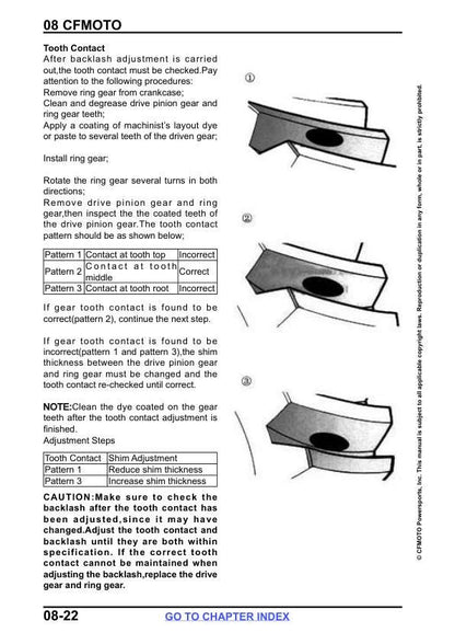 CFMOTO ZFORCE 800 Trail Service Manual sample page with service data and tables
