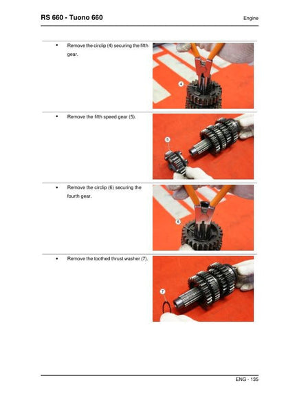 Aprilia RS 660 Tuono 660  Service Manual sample page showing repair procedures