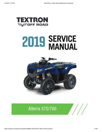 Textron Alterra 570 700 Arctic Cat ATV Service Manual factory service manual title page