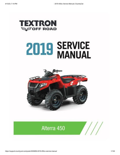 Textron Alterra 450 Arctic Cat ATV Service Manual factory service manual title page
