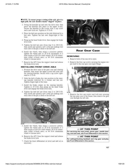 Textron Alterra 450 Arctic Cat ATV Service Manual sample page with service data and tables