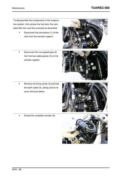 Aprilia Tuareg 660 Service Manual sample page showing repair procedures