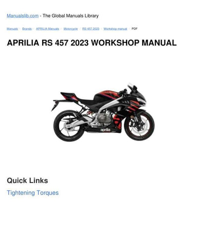Aprilia RS 457 Service Manual factory service manual title page