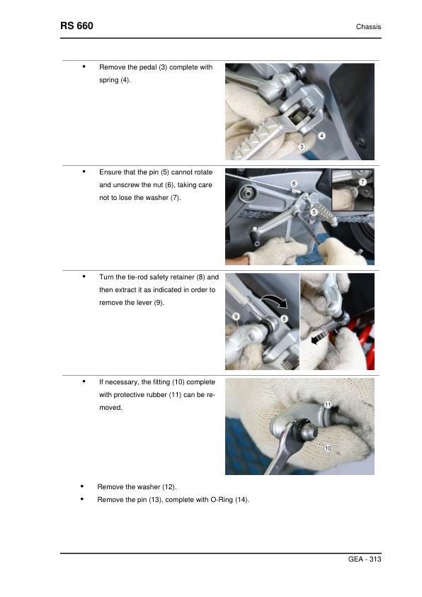 Aprilia RS 660 Service Manual sample page with service data and tables