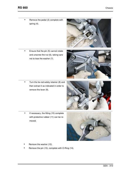 Aprilia RS 660 Service Manual sample page with service data and tables