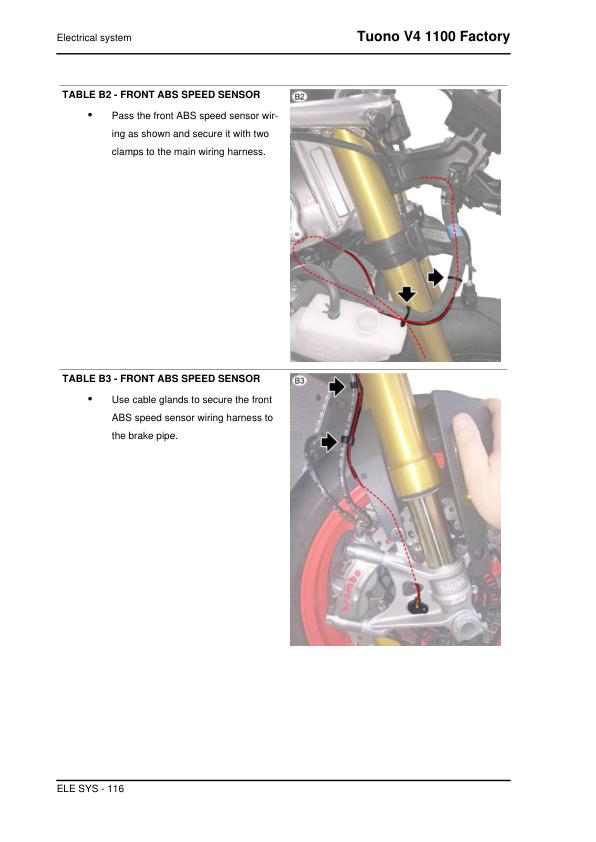 Aprilia Tuono V4 1100 Factory Service Manual sample page with diagrams and specifications