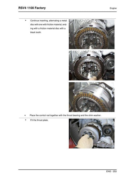 Aprilia RSV4 1100 Factory Service Manual sample page with service data and tables