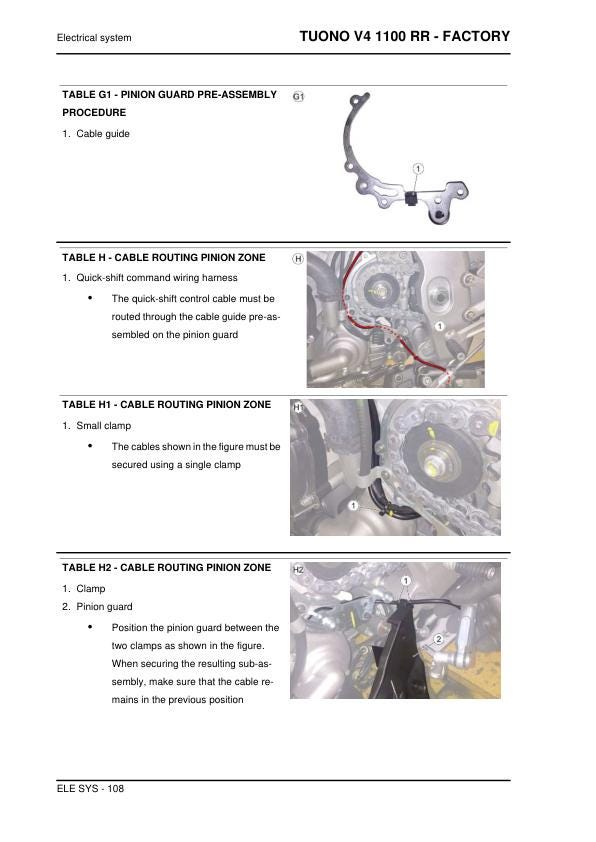 Aprilia Tuono V4 1100 RR - Factory Service Manual sample page showing repair procedures