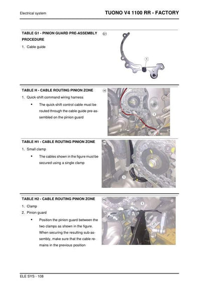 Aprilia Tuono V4 1100 RR - Factory Service Manual sample page showing repair procedures