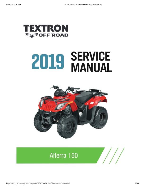 Textron Alterra 150 Arctic Cat ATV Service Manual factory service manual title page
