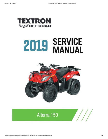 Textron Alterra 150 Arctic Cat ATV Service Manual factory service manual title page