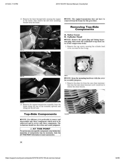 Textron Alterra 150 Arctic Cat ATV Service Manual sample page showing repair procedures