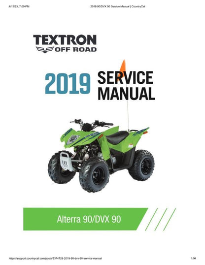 Textron Alterra DVX 90 Arctic Cat ATV Service Manual factory service manual title page