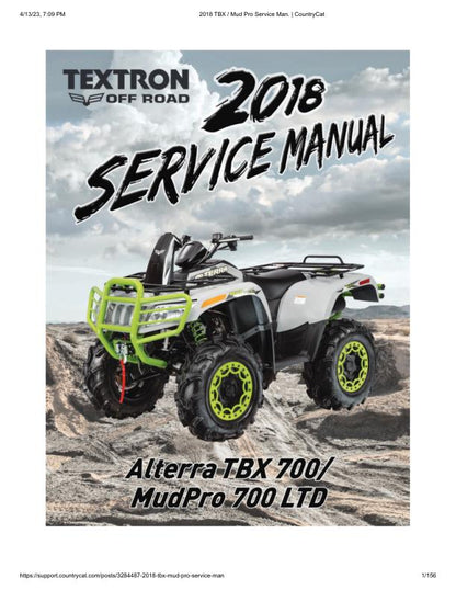 Textron Alterra TBX MudPro 700 LTD Arctic Cat ATV Service Manual factory service manual title page
