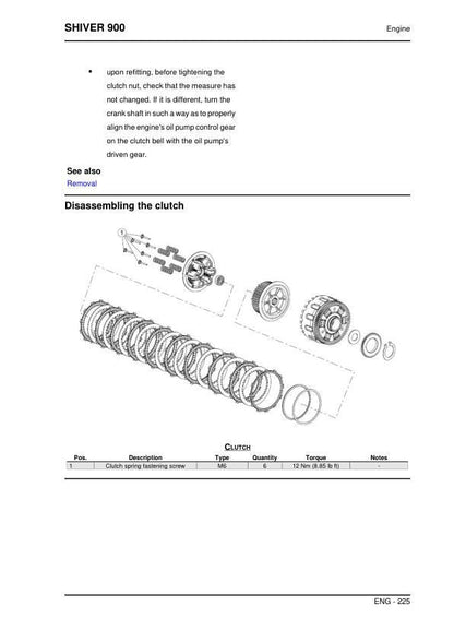 Aprilia Shiver 900 Service Manual sample page showing repair procedures