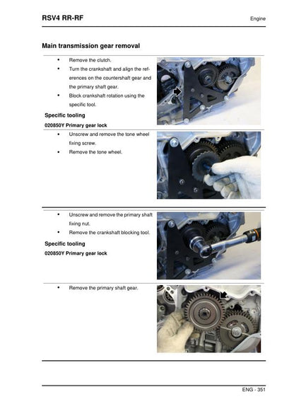 Aprilia RSV4 RR-RF Factory Service Manual sample page with technical illustrations