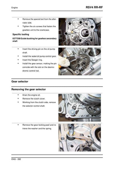 Aprilia RSV4 RR-RF Factory Service Manual sample page showing repair procedures
