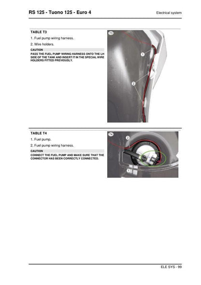 Aprilia RS125-Tuono125-Euro4 Service Manual sample page with technical illustrations