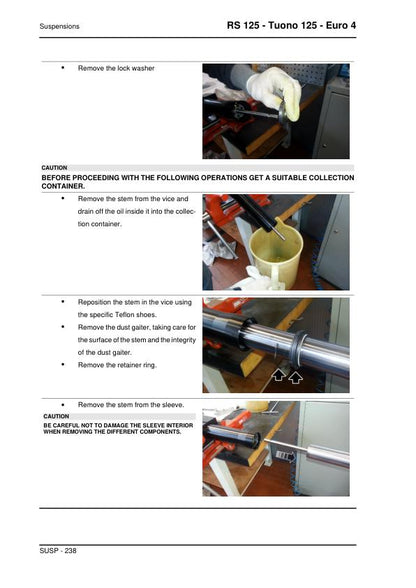 Aprilia RS125-Tuono125-Euro4 Service Manual sample page with service data and tables
