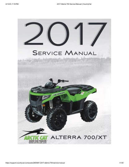 Arctic Cat 700 XT ATV Service Manual factory service manual title page