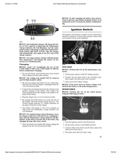 Arctic Cat 500 ATV Service Manual sample page with service data and tables