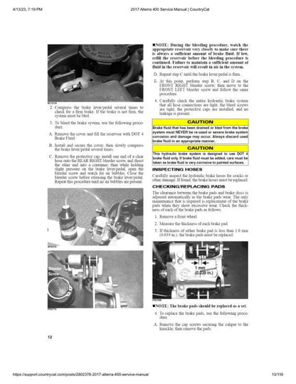 Arctic Cat Alterra 400 ATV Service Manual table of contents