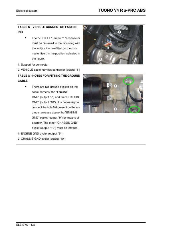 Aprilia Tuono V4 R a-PRC ABS Service Manual sample page showing repair procedures