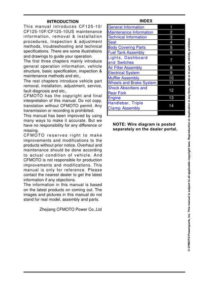 CFMOTO Papio CL  Service Manual table of contents