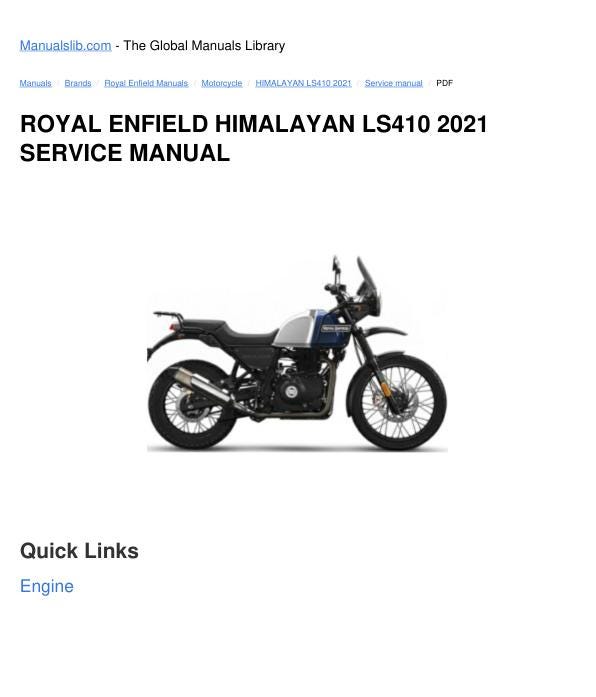 Royal Enfield Himalayan LS410 Motorcycle Service Manual factory service manual title page
