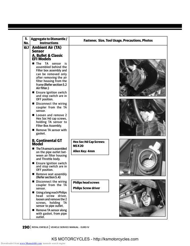 Royal Enfield Bullet & Continental Service Manual sample page from the repair manual
