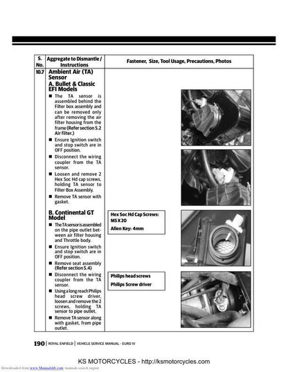 Royal Enfield Bullet & Continental Service Manual sample page from the repair manual