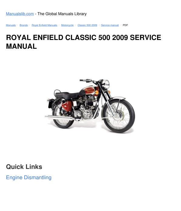 Royal Enfield Classic 500 350 Service Manual factory service manual title page