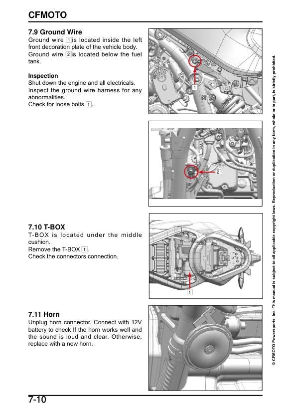 CFMOTO 800NK Service Manual sample page showing repair procedures