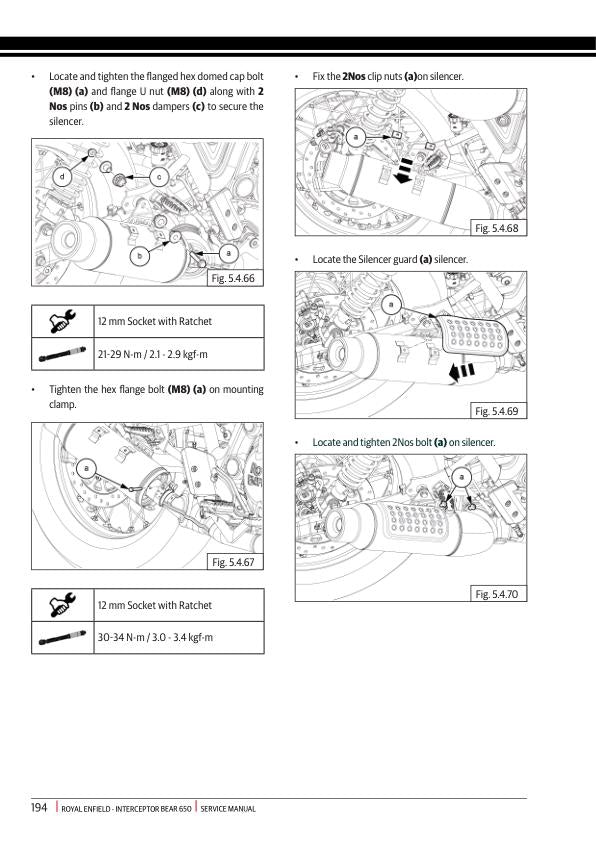 Royal Enfield Interceptor Bear 650 Service Manual sample page with diagrams and specifications