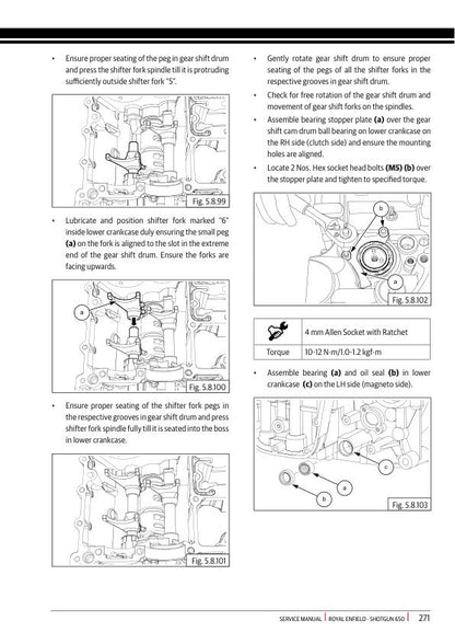 Royal Enfield Shotgun 650 Motorcycle Service Manual sample page with technical illustrations