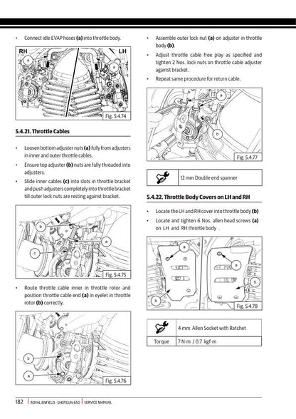 Royal Enfield Shotgun 650 Motorcycle Service Manual sample page with diagrams and specifications