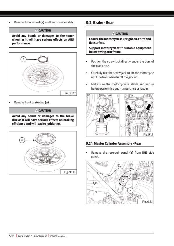 Royal Enfield Shotgun 650 Motorcycle Service Manual sample page with service data and tables