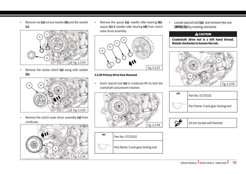 Royal Enfield Himalayan 450 Motorcycle Service Manual sample page with diagrams and specifications